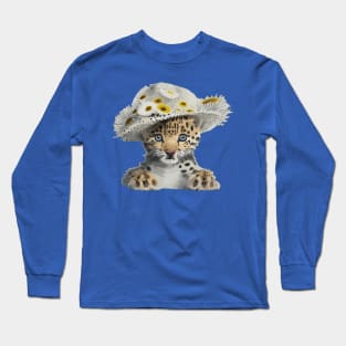 Leopard cub in a hat with flowers Long Sleeve T-Shirt